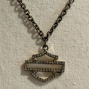 Harley Davidson Crystal and Silver Pendant Necklace